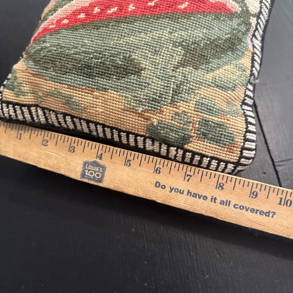 Vintage Needlepoint Watermelon Summer Pillow Black Velvet Back Removable Cover